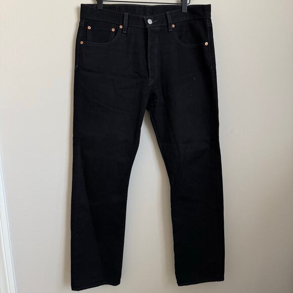 Levis 501 Red Tab Mens Button Fly Black Straight Leg Jeans Cotton 33 x 30 Pants - Picture 1 of 11